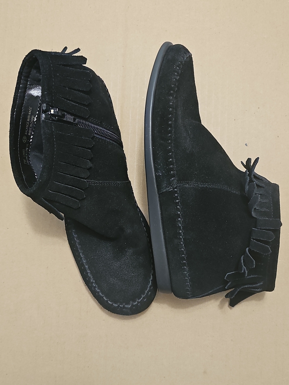 AEROSOLES Black Suede Fringe Ankle Boots